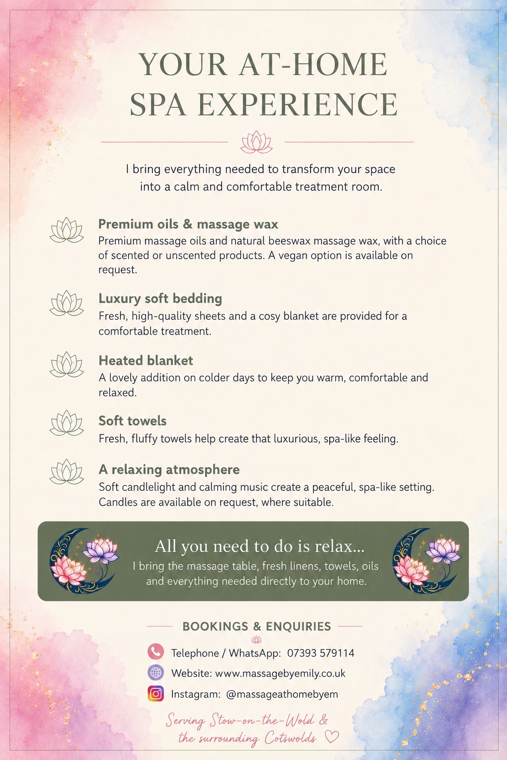 Massage at Home by Em at-home spa experience